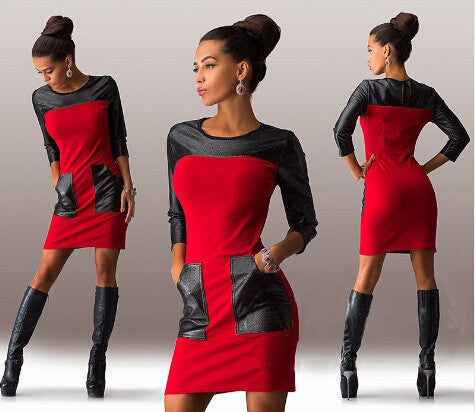 est Women Casual Patchwork Dress Fashion Popular Three Quarter Sleeve O-Neck Loose Spring Autumn Dress Plus Size S-XXL