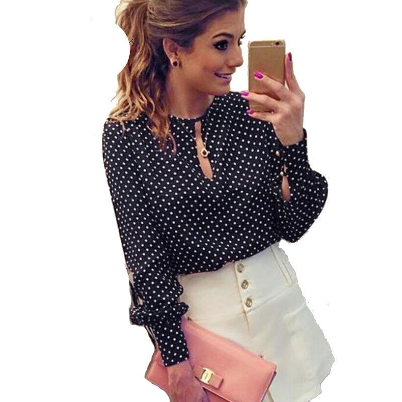 Online discount shop Australia - Long Sleeve Slit Open Women Blouse Polka Dots Shirt Top Hollow Sexy Casual Shirt Plus Size Women