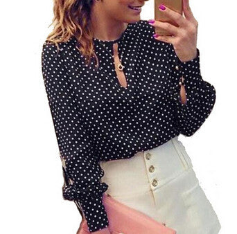 Online discount shop Australia - Long Sleeve Slit Open Women Blouse Polka Dots Shirt Top Hollow Sexy Casual Shirt Plus Size Women
