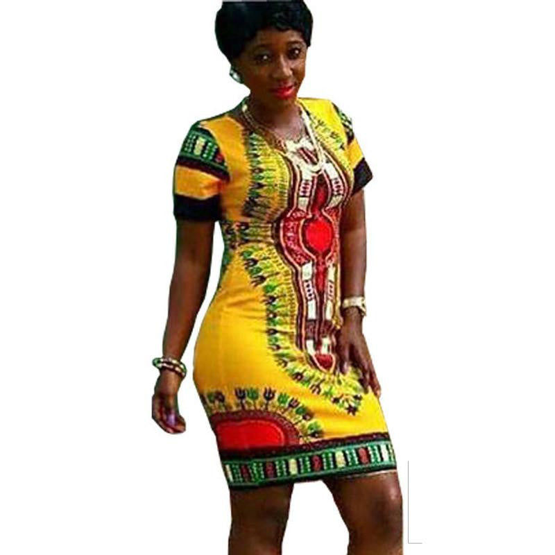 Summer Dress Mini African Tranditional Print Dashiki Dress Ladies Dresses Folk Art African Women Dress Clothing