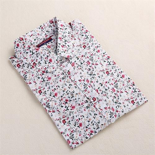 Vintage Top Floral Shirts Women Cotton Linen Blouses Elegant Ladies Tops Long Sleeve Shirt Casual Women Clothing