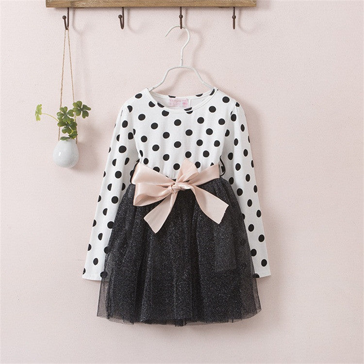 Online discount shop Australia - Kids Toddlers Girls Dresses Polka Dot Bow-Knot Long Sleeve Dress Girl Clothing Party Kids Clothes 3-8Year