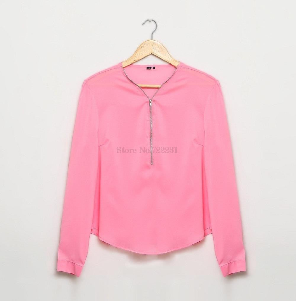 Women Blouses Sheer Work Ladies Office Shirts V-Neck Chiffon Tops Plus Size Long Sleeve H54