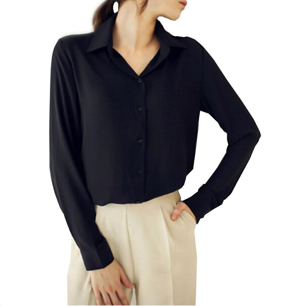Women Casual Blouse Button 5 Solid Color Long sleeve Shirt Female Chiffon blouse Women Clothing