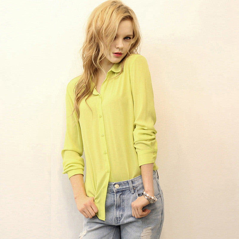 Chiffon Casual Blouse Dress Shirts Tops Clothing Lady Beauty Sleeve High