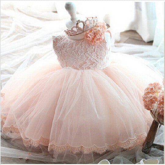 Online discount shop Australia - Elegant Girl Dress Girls Fashion Pink Lace Big Bow Party Tulle Flower Princess Wedding Dresses Baby Girl dress