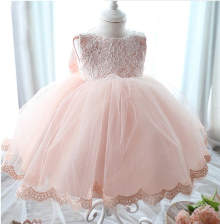 Online discount shop Australia - Elegant Girl Dress Girls Fashion Pink Lace Big Bow Party Tulle Flower Princess Wedding Dresses Baby Girl dress