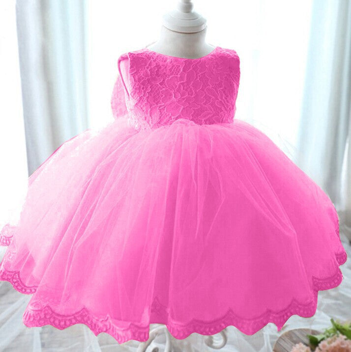 Online discount shop Australia - Elegant Girl Dress Girls Fashion Pink Lace Big Bow Party Tulle Flower Princess Wedding Dresses Baby Girl dress