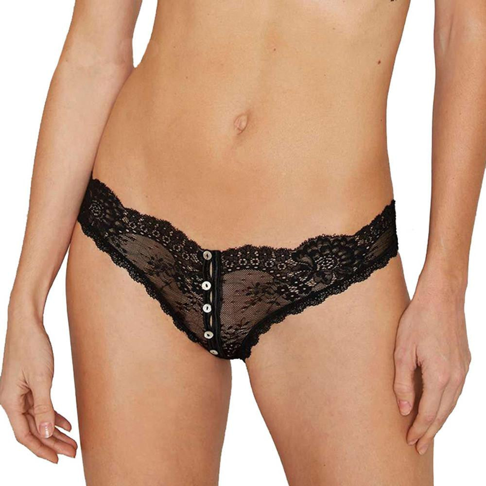 Solid Black Bra & Brief Sets Women Pull Up Lace Hem Bralette Low Waist Panties Floral V Neck Intimates