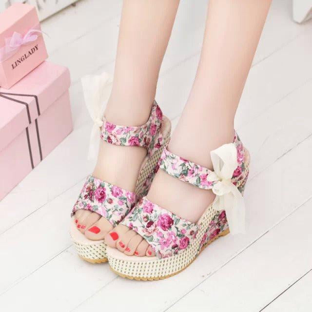 Women Shoes Female Sandals Wedges Women's Sandals Platform Lace Belt Bow Flip Flops Open Toe high-heeled