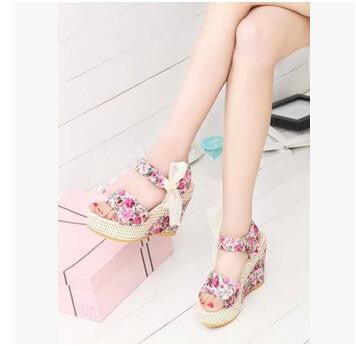 Women Shoes Female Sandals Wedges Women's Sandals Platform Lace Belt Bow Flip Flops Open Toe high-heeled
