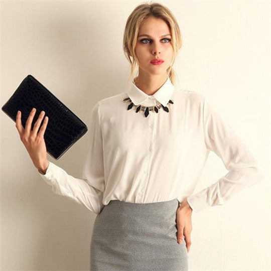 Long-sleeve Shirt Women Blouses Button 5 Solid Color Female Chiffon blouse Women's Slim Clothing