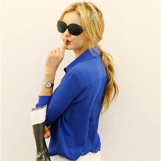 Online discount shop Australia - Long-sleeve Shirt Female Chiffon Women's Slim Women Blouses Direct  Button Solid Clothing