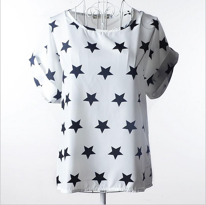 Large size women printing blouse bird bat shirt short-sleeved style