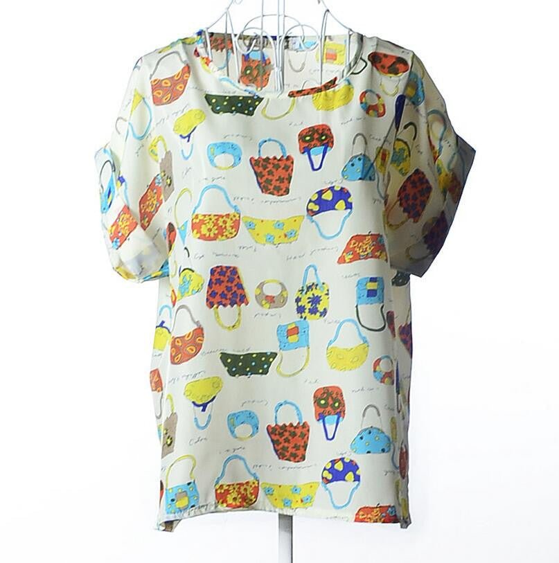Large size women printing blouse bird bat shirt short-sleeved style