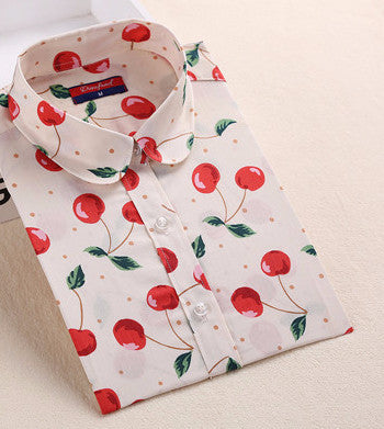 Style Women Blouses Pattern Cotton Shirts Long Sleeve Floral Women Clothes Casual Plus Size Turn-Down Collar Cotton Blouses