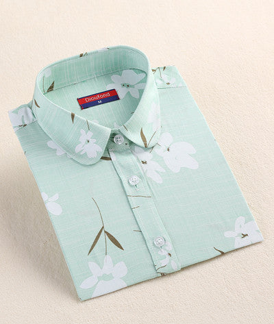 Style Women Blouses Pattern Cotton Shirts Long Sleeve Floral Women Clothes Casual Plus Size Turn-Down Collar Cotton Blouses