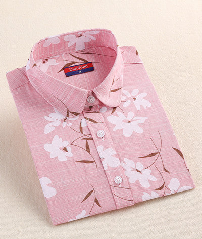 Style Women Blouses Pattern Cotton Shirts Long Sleeve Floral Women Clothes Casual Plus Size Turn-Down Collar Cotton Blouses