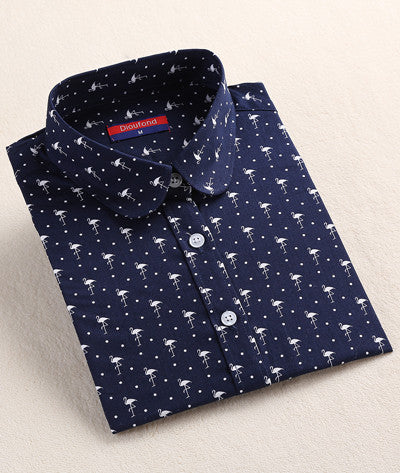 Style Women Blouses Pattern Cotton Shirts Long Sleeve Floral Women Clothes Casual Plus Size Turn-Down Collar Cotton Blouses