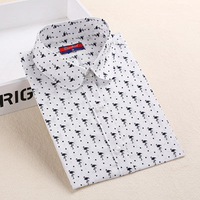 Style Women Blouses Pattern Cotton Shirts Long Sleeve Floral Women Clothes Casual Plus Size Turn-Down Collar Cotton Blouses