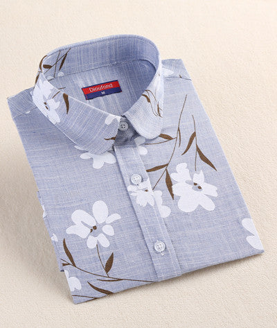 Style Women Blouses Pattern Cotton Shirts Long Sleeve Floral Women Clothes Casual Plus Size Turn-Down Collar Cotton Blouses