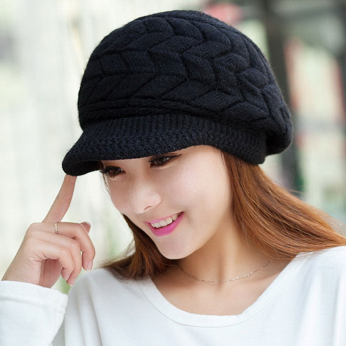 Online discount shop Australia - 8 Color Fall Beanies Knitted Hat Rabbit Fur Cap Snapback Cap Lady Female Brim stripe Skullies Women Hats