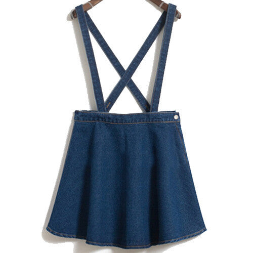 Online discount shop Australia - jean denim skirt thin umbrella big swing jeans skirt strap waist single buckle detachable suspenders skirts