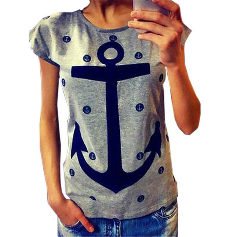 women blouses shirts tops short sleeve camisa clothing anchors printed blouse shirt
