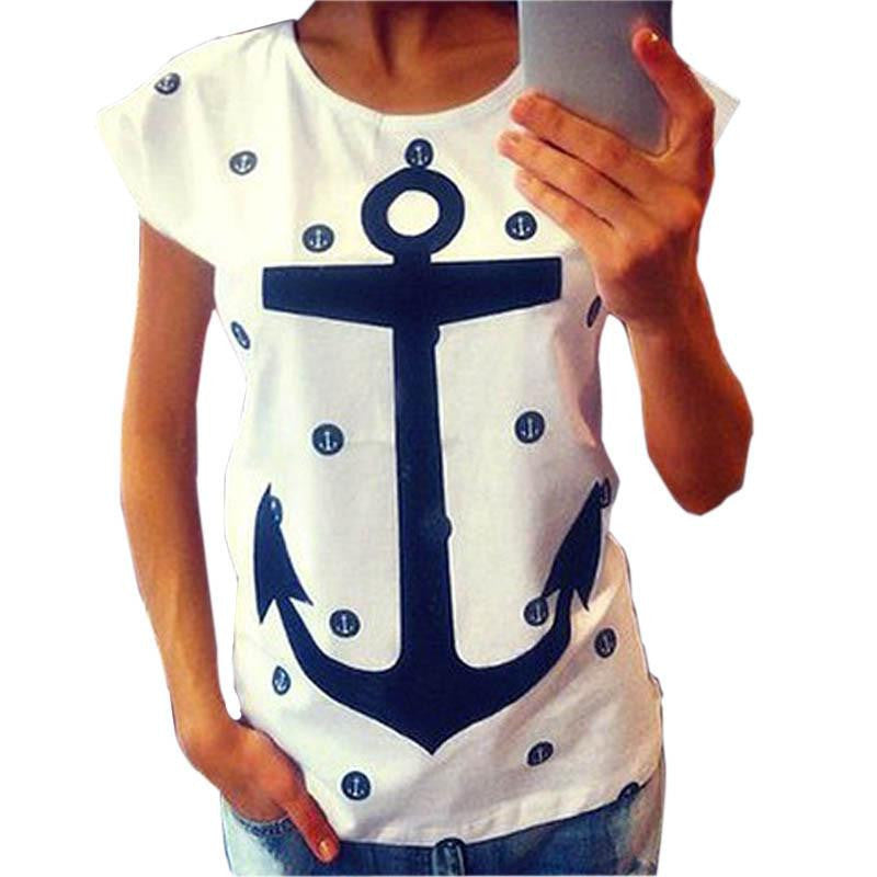women blouses shirts tops short sleeve camisa clothing anchors printed blouse shirt