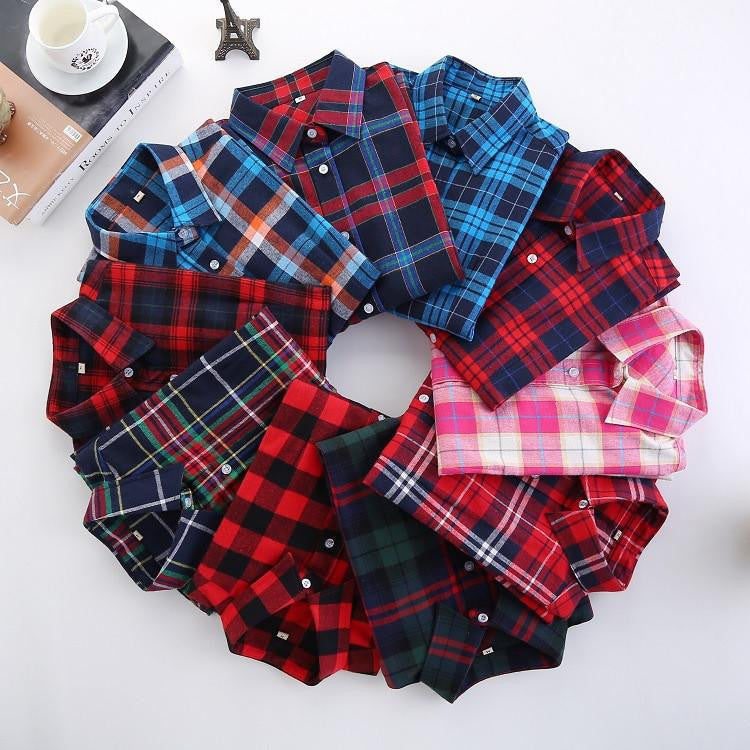Women Blouses Long Sleeve Cotton Flannel Plaid Shirts Women Casual Plus Size Shirt 20Color