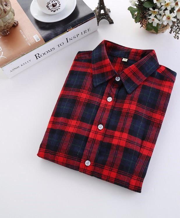Women Blouses Long Sleeve Cotton Flannel Plaid Shirts Women Casual Plus Size Shirt 20Color