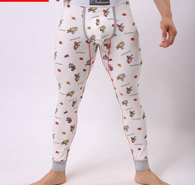 Warm Men Long Johns Cotton Printed Thermal Underwear Men Thermo Underwear Long Johns Underpants qk04