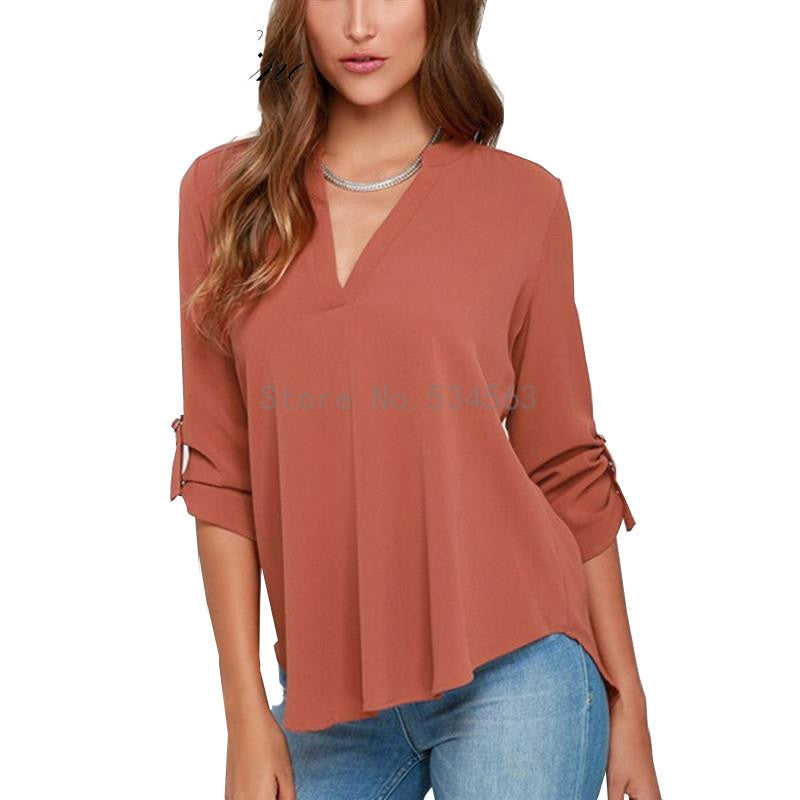 Fashion Women Tops Blouses Lady Long Sleeve V-Neck Chiffon Blouse Shirt Plus Size 5XL Ropa