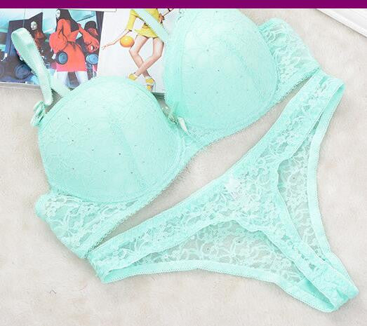 Lace Drill Bra Set Women Plus Size Push Up Underwear Set Bra And Thong Set 34 36 38 40 ABC Cup For Female