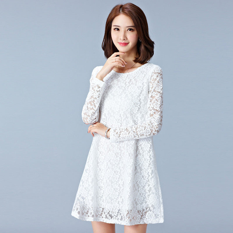 Online discount shop Australia - Dresses Plus Size Women Clothing Hollow Out Lace Dress Long Sleeve Ladies Office Dress Black #F139