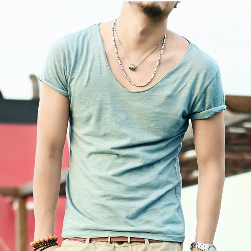 Online discount shop Australia - Men's Exclusive Pretty Tops V Neck Shorts Sleeve T Shirts Stunning Cut Off Border New Style #Q001