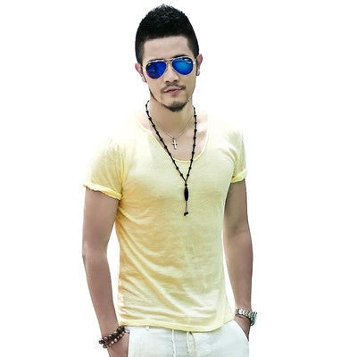 Online discount shop Australia - Men's Exclusive Pretty Tops V Neck Shorts Sleeve T Shirts Stunning Cut Off Border New Style #Q001