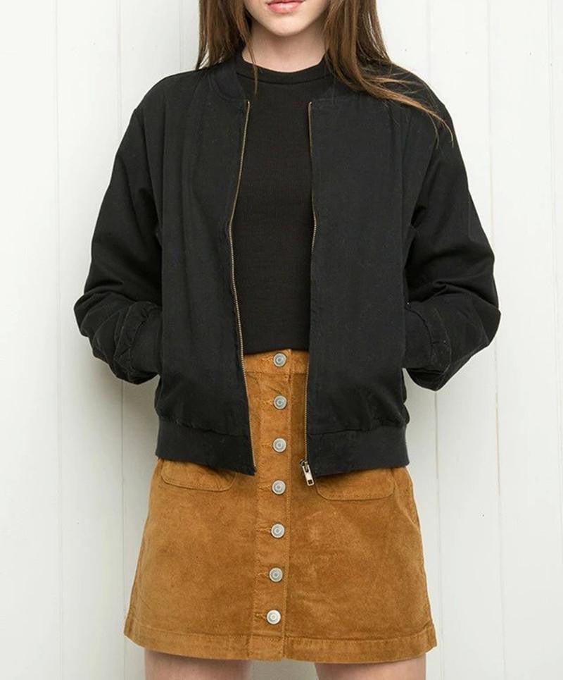 Women Bomber Jacket Boy Friend Aviator Jacket Coat Fashion Army Green Black Women Slim Long Sleeve Basic Coats Outerwear