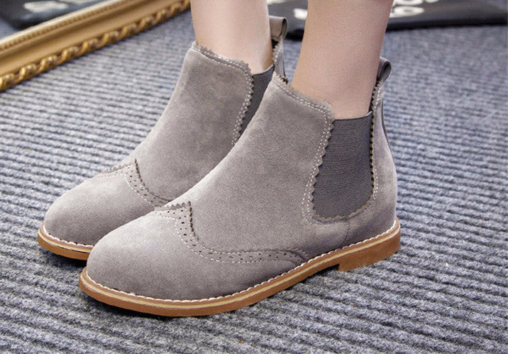 Online discount shop Australia - Designers Brand Women Ankle Boots Flat Heels Shoes Woman Suede Leather Boots Brogue Cut outs Slip on Black Gray Plus Size 40