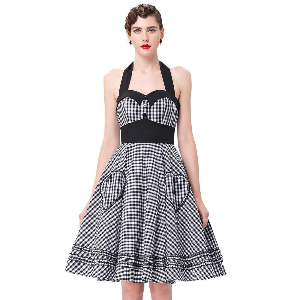 Women Dress Plus Size Audrey Hepburn Gowns Plaid Robe 50's 60s Vintage Rockabilly Pin Up Swing Dress
