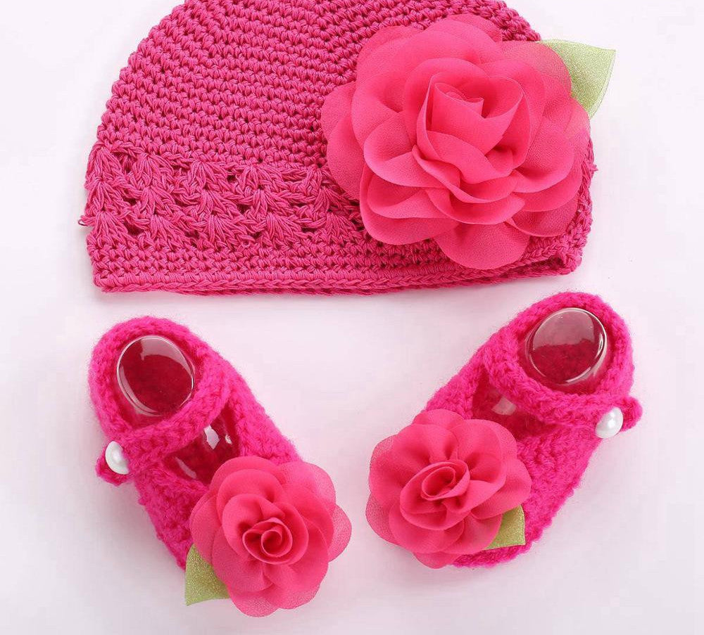 Online discount shop Australia - Big Flower Knitting Baby Shoes Girls Hats Sets Ballerina Booties Baby Fashion Newborn First Walker,Vintage Accessories
