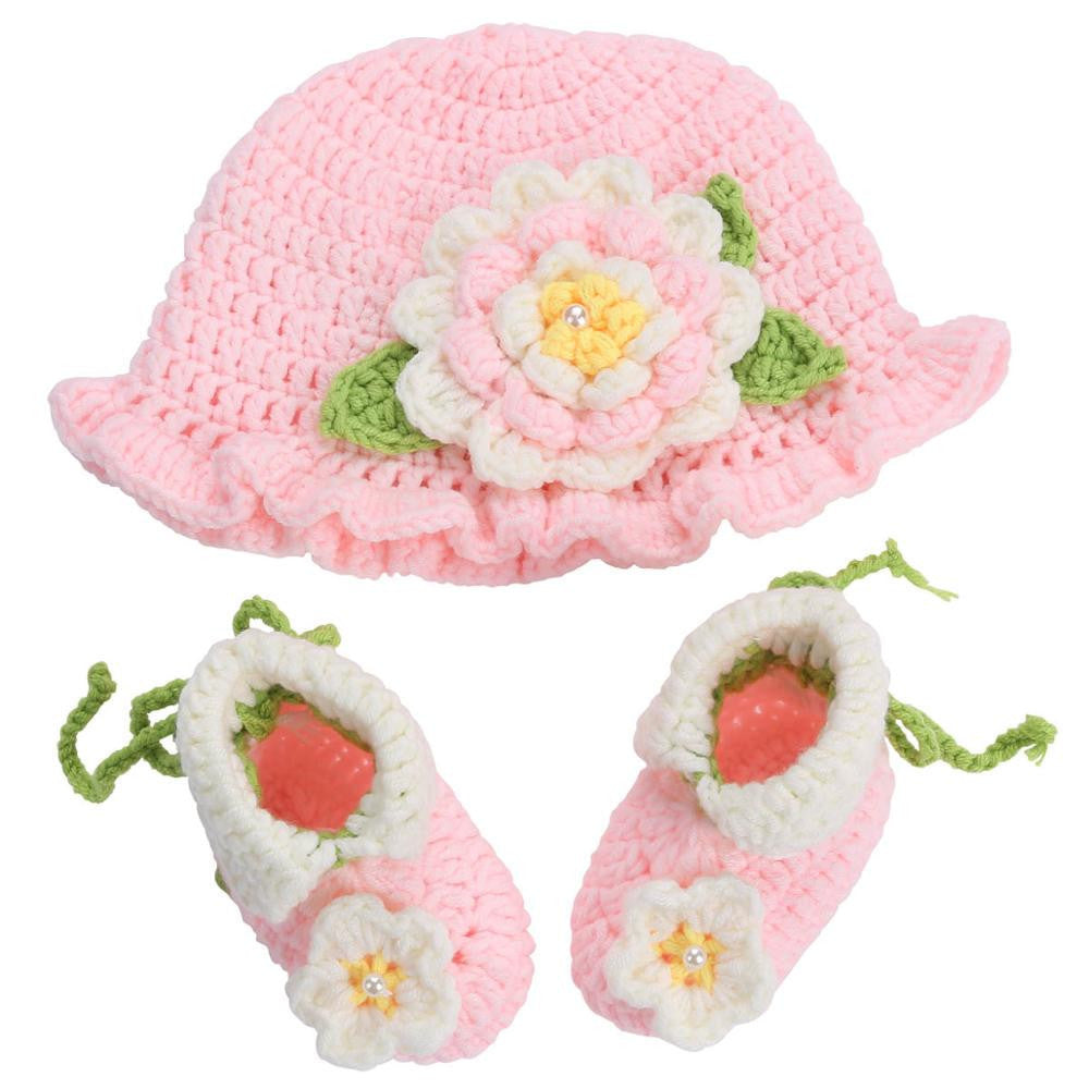 Online discount shop Australia - Big Flower Knitting Baby Shoes Girls Hats Sets Ballerina Booties Baby Fashion Newborn First Walker,Vintage Accessories