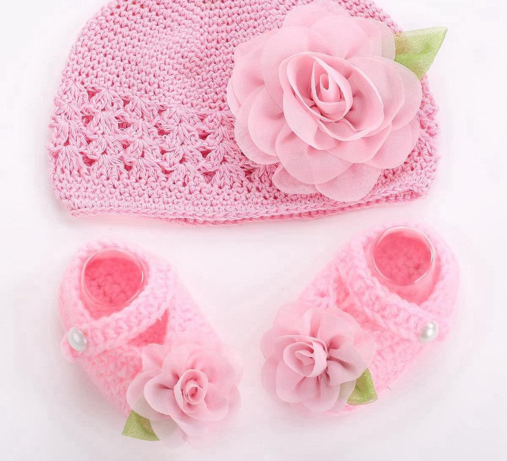 Online discount shop Australia - Big Flower Knitting Baby Shoes Girls Hats Sets Ballerina Booties Baby Fashion Newborn First Walker,Vintage Accessories