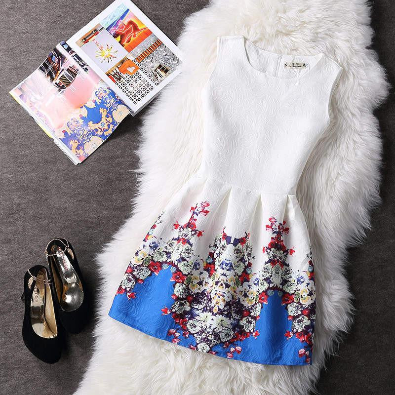 Women Summer A-line Dress Vintage Printed Sleeveless Party Vestido De Festa Female Clothing Jacquard Dresses SXDRS96