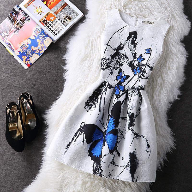 Women Summer A-line Dress Vintage Printed Sleeveless Party Vestido De Festa Female Clothing Jacquard Dresses SXDRS96
