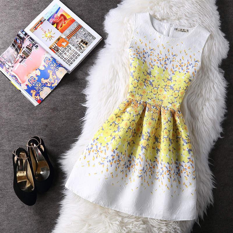 Women Summer A-line Dress Vintage Printed Sleeveless Party Vestido De Festa Female Clothing Jacquard Dresses SXDRS96