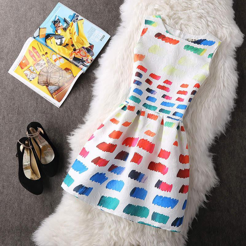 Women Summer A-line Dress Vintage Printed Sleeveless Party Vestido De Festa Female Clothing Jacquard Dresses SXDRS96