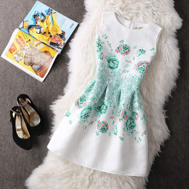 Women Summer A-line Dress Vintage Printed Sleeveless Party Vestido De Festa Female Clothing Jacquard Dresses SXDRS96