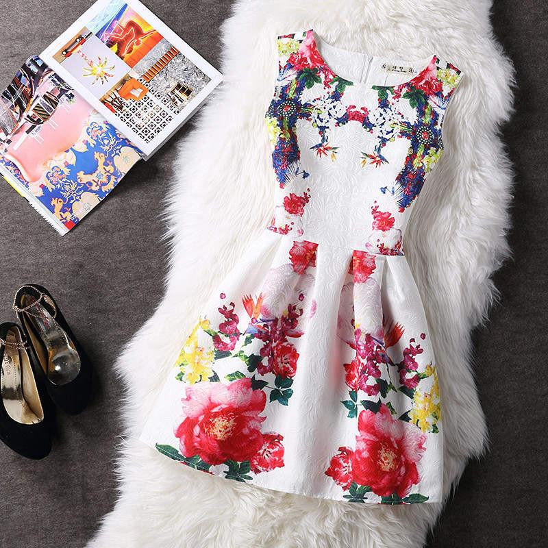 Women Summer A-line Dress Vintage Printed Sleeveless Party Vestido De Festa Female Clothing Jacquard Dresses SXDRS96
