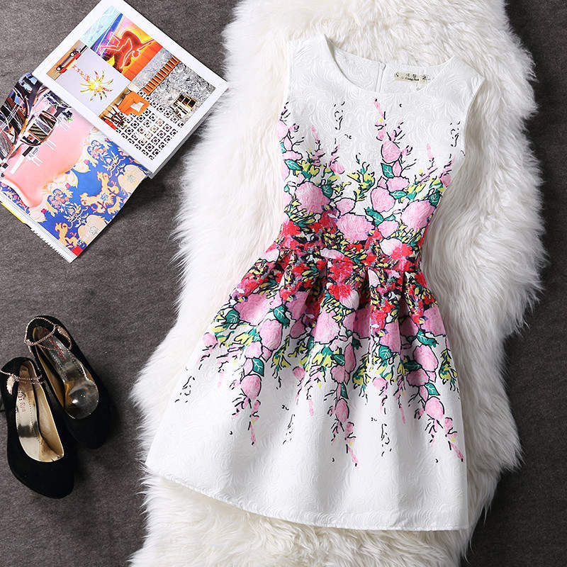 Women Summer A-line Dress Vintage Printed Sleeveless Party Vestido De Festa Female Clothing Jacquard Dresses SXDRS96
